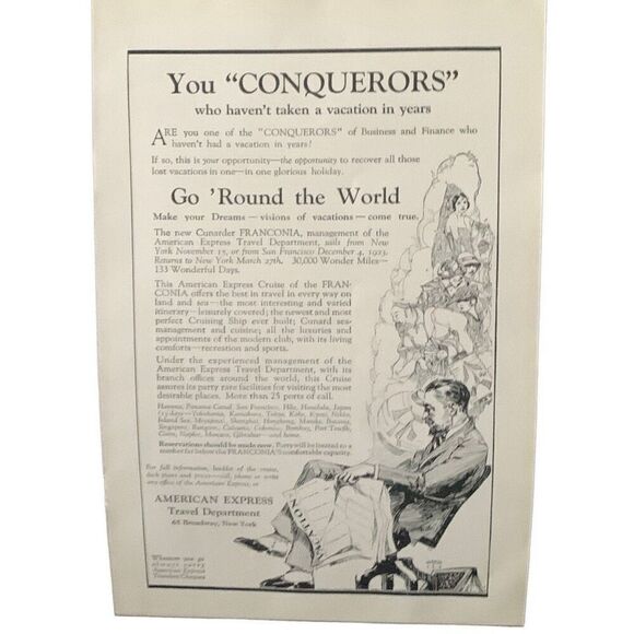 Vintage 1923 American Express Travel Department Conquerors Ad Advertisement - Picture 3 of 4